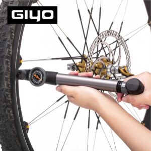 GIYO Mini Bike Pump with Gauge 2 Stage HP/HV 120 PSI Schrader & Presta Bike Tire Pump | Easy Inflation for Road & MTB | Frame Mount Included | Taiwan Made (GP-993)