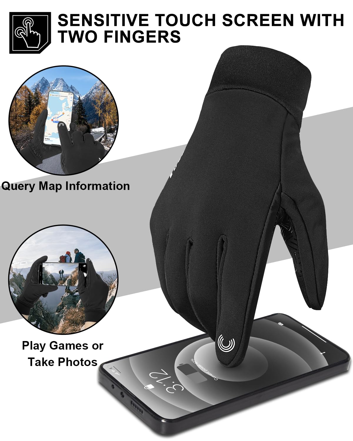 RIGWARL Upgraded Gloves for Cold Weather Waterproof, Winter Gloves for Men Women with Touch Screen, Early Spring and Late Fall Drving Gloves for Runing Walking Skiing Snow