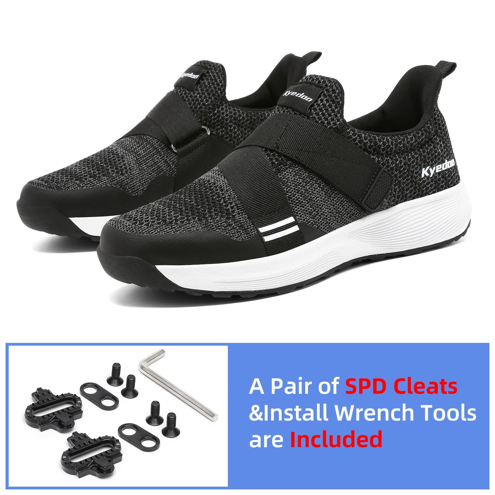 Kyedoo Men‘s Indoor Cycling Shoes Compatible with SPD Cleats, Comfortable Walkable Bike Shoes, CLEATS INCLUDED M10 Black