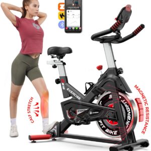 Pooboo Magnetic Exercise Bike Stationary, Indoor Cycling Bike with Built-In Bluetooth Sensor Compatible with Exercise bike apps& Ipad Mount, Comfortable seat and Slant Board, Silent Belt Drive, 350LBS