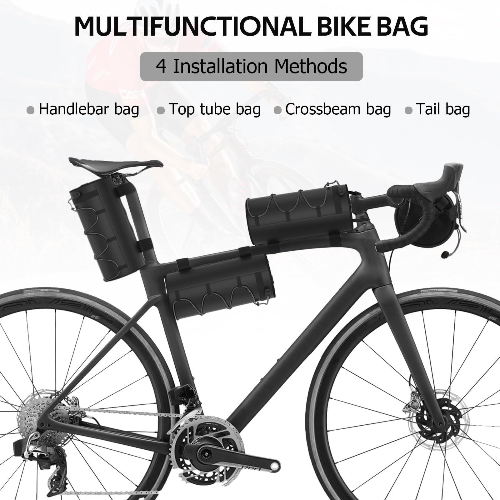 SHINEHOME Bike Handlebar Bag Bike Bags for Bicycles Bike Frame Bag Scooter Bag Bike Storage Bag With Waterproof Zipper Large Capacity Shoulder Bag for Mountain Road Bike Accessories (Black)