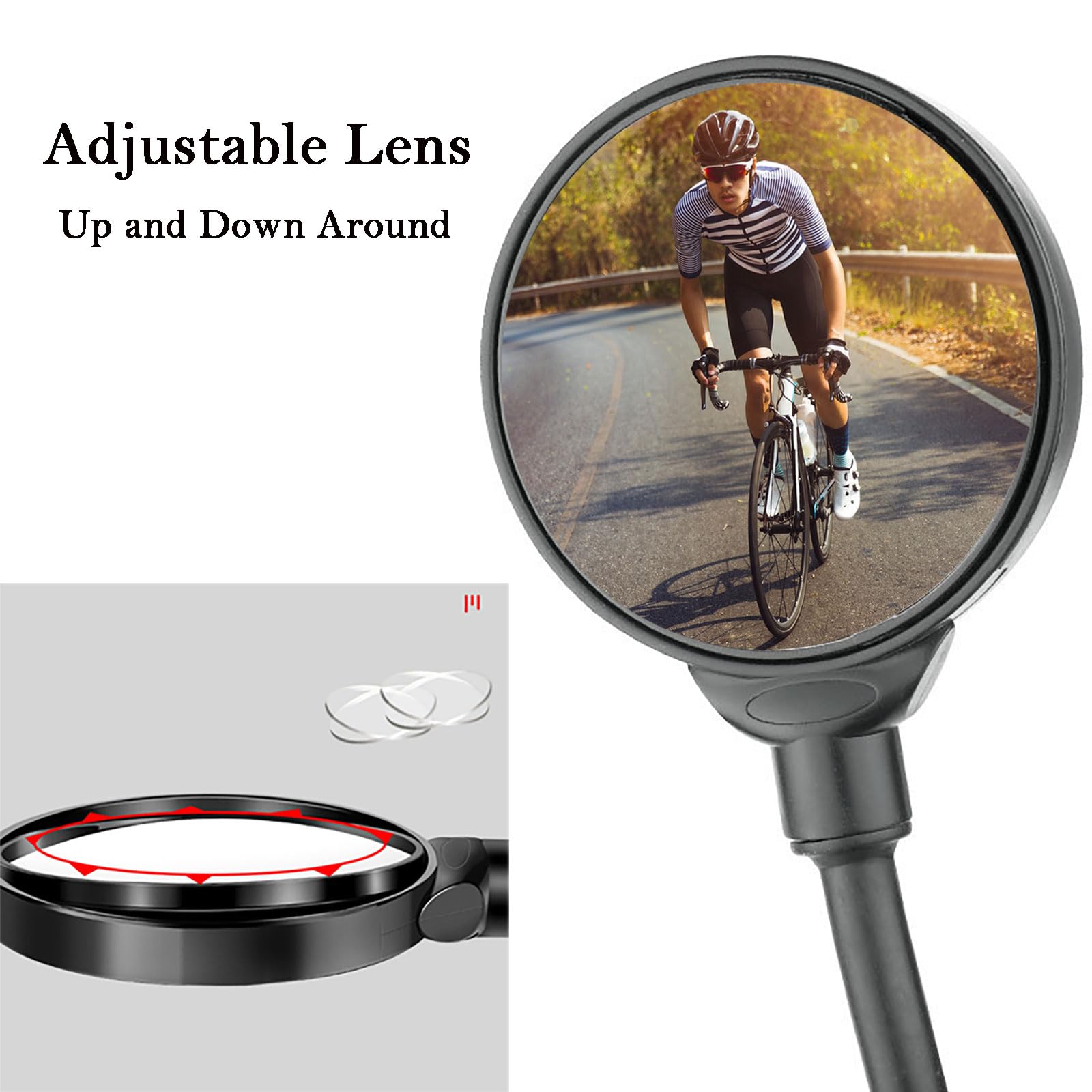 Bike Mirror, Bicycle Mirrors for Handlebars 360 Rotate Rearview Convex Lens, Safe Cycling Bike Rear View Mirror