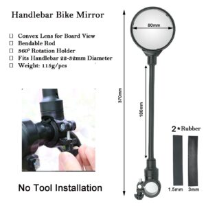 Bike Mirror, Bicycle Mirrors for Handlebars 360 Rotate Rearview Convex Lens, Safe Cycling Bike Rear View Mirror