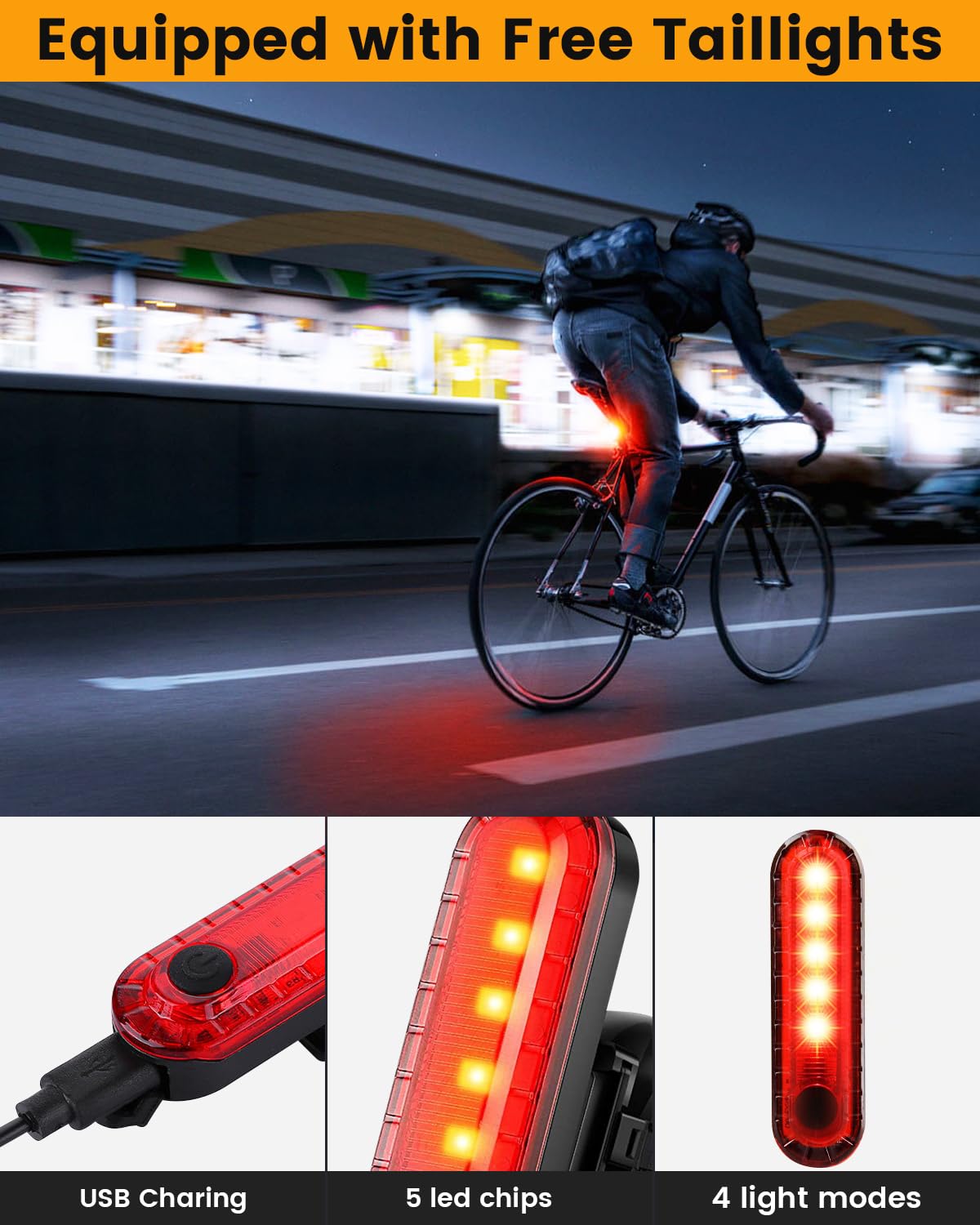 Bright Bike Light for Night Riding, 9000 Lumen Bicycle Light High Beam Low Beam, USB Rechargeable Bicycle Headlight Set, Waterproof Bike Headlight and Taillight for Adult Kid Mountain Road Commuter