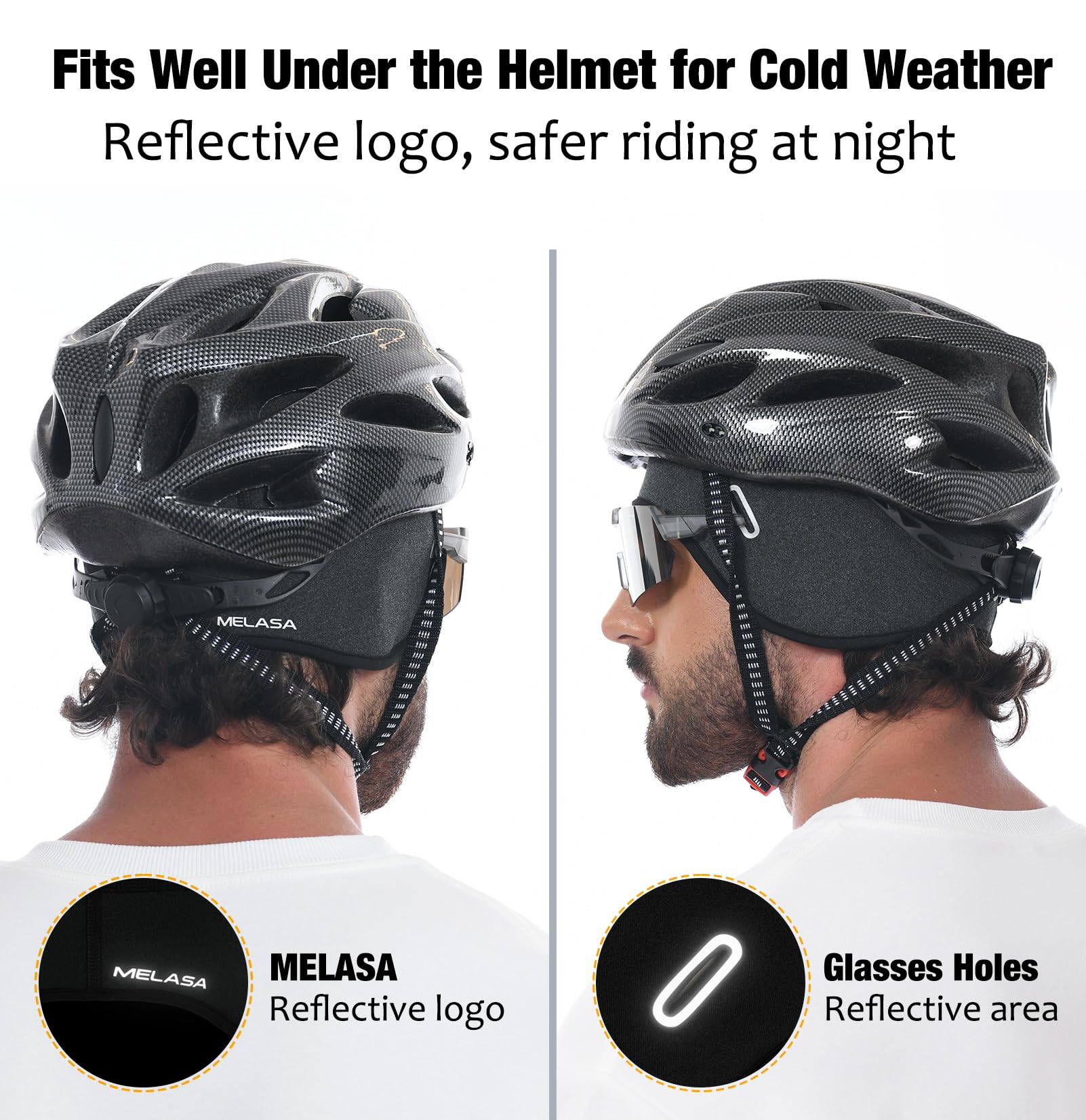 MELASA Winter Helmet Liner Skull Cap for Men Women, Fleece Lined Warm Cycling Cap with Glasses Holes, Thermal Hat Beanie for Running Cycling Motorcycle(Dark Gray)