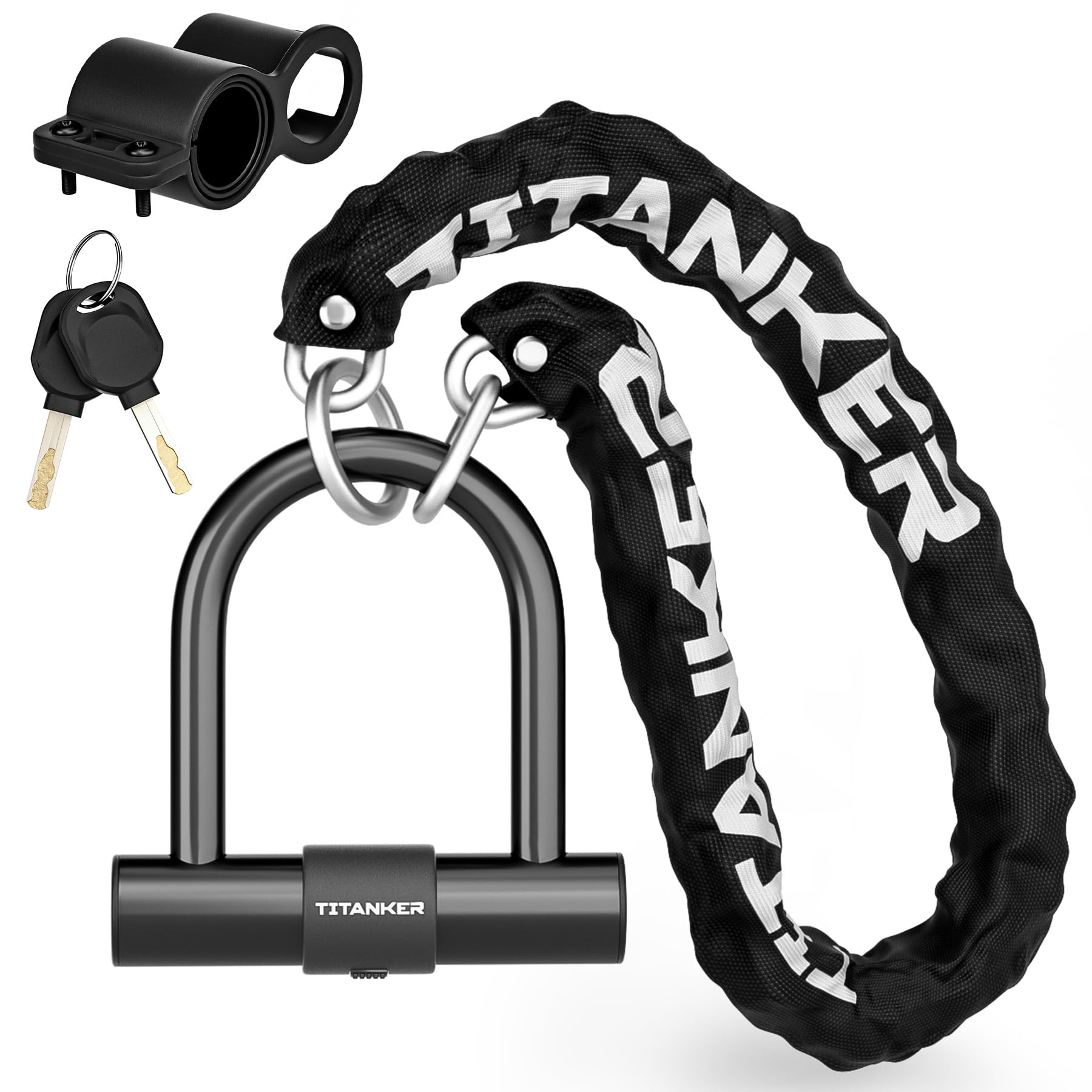 Titanker Bike Chain Lock with U Lock, 3 Feet Bicycle Chain Locks with 2 Keys, 6mm Thick Chain Lock with 14mm Thick Heavy Duty U Lock Anti-Theft Bike Lock for Bicycles, Motorbikes, Mopeds, Scooters