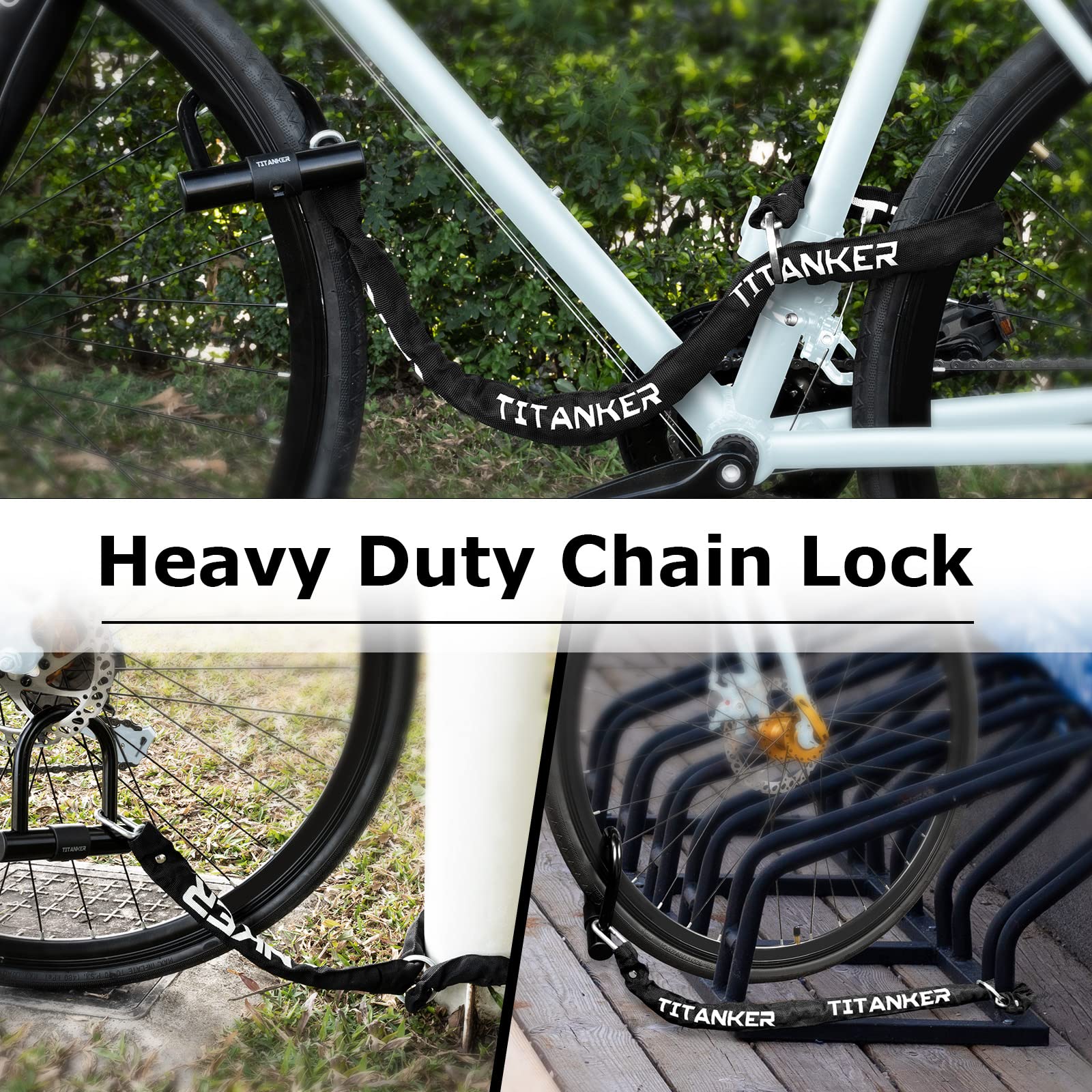 Titanker Bike Chain Lock with U Lock, 3 Feet Bicycle Chain Locks with 2 Keys, 6mm Thick Chain Lock with 14mm Thick Heavy Duty U Lock Anti-Theft Bike Lock for Bicycles, Motorbikes, Mopeds, Scooters