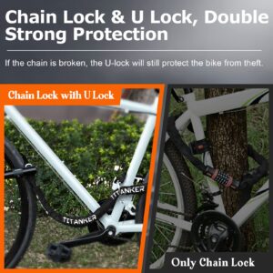 Titanker Bike Chain Lock with U Lock, 3 Feet Bicycle Chain Locks with 2 Keys, 6mm Thick Chain Lock with 14mm Thick Heavy Duty U Lock Anti-Theft Bike Lock for Bicycles, Motorbikes, Mopeds, Scooters