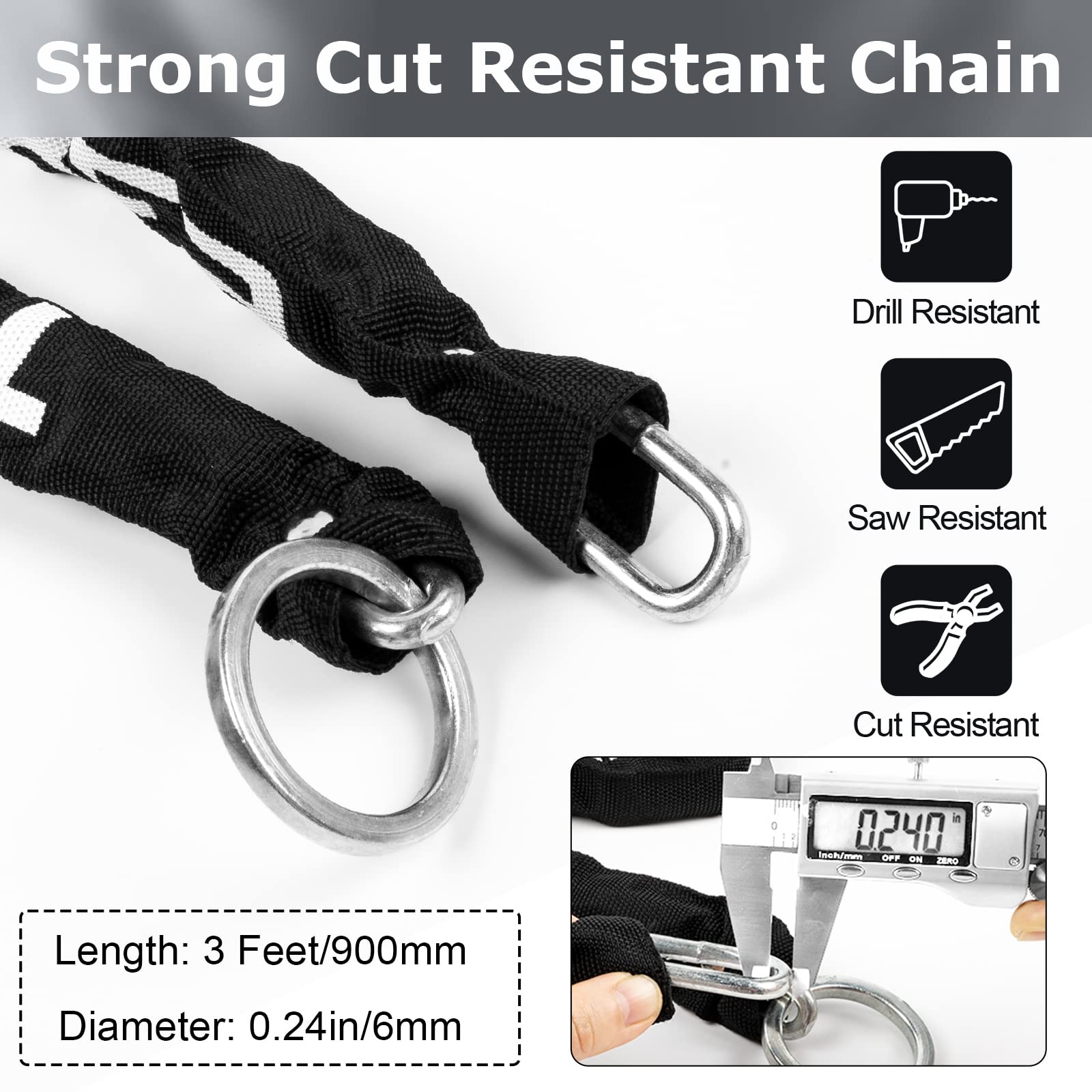 Titanker Bike Chain Lock with U Lock, 3 Feet Bicycle Chain Locks with 2 Keys, 6mm Thick Chain Lock with 14mm Thick Heavy Duty U Lock Anti-Theft Bike Lock for Bicycles, Motorbikes, Mopeds, Scooters