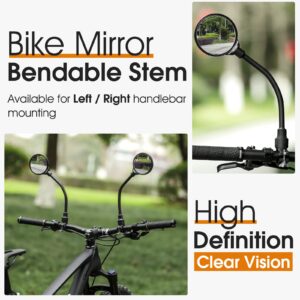 West Biking Bike Mirror Handlebar Mount, Adjustable Rotatable Bicycle Rear View Mirror, Wide Angle Acrylic Convex Safety Mirror for Mountain Road Bike (Black- 2 PCS Converx Mirror)