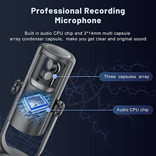 Angetube USB Microphone for PC Mac PS5 PS4, Computer Recording Condenser Mic for Gaming, Streaming, Podcasting, 4 Pickup Patterns, Mic Gain Control & Mute Button Headphone Monitoring Port Plug & Play