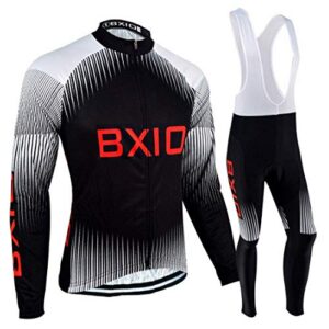 Men's Cycling Jersey Set Bike Jersey Bicycle Winter Thermal Fleece Long Sleeve Suit C214 (E, XXL)