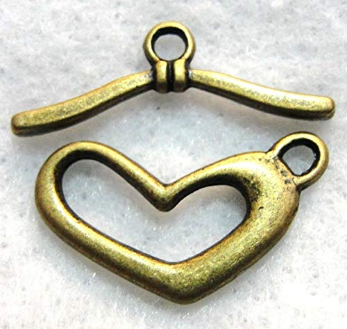 10-Sets Antique Bronze Heart Toggle Clasps Hooks Jewelry Findings C214 - Jewelry Making DIY Crafting Charm Beads for Bracelets