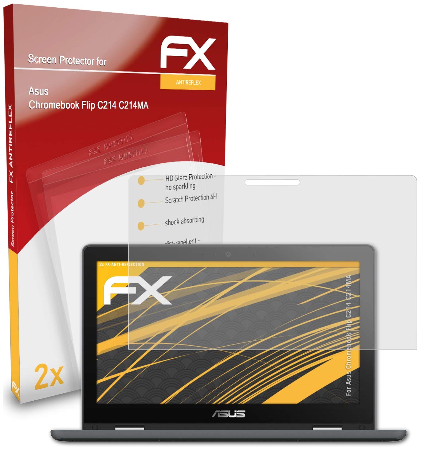 atFoliX Screen Protector compatible with Asus Chromebook Flip C214 C214MA Screen Protection Film, anti-reflective and shock-absorbing FX Protector Film (2X)