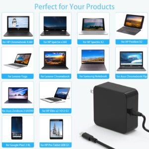 45W USB C Type Laptop Charger adapter fit for Lenovo Chromebook Thinkpad Yoga Series Asus ZenBook C302C C213 C214 C436 C523 ADP-45EW B UX390UA UX490 UX325 UX393 UX371 B9450FA B9450CEA, Black