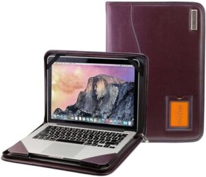 broonel - contour series - purple heavy duty leather protective case - compatible with asus chromebook flip c214 11.6"