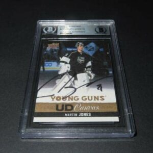 Martin Jones Signed 2013-14 Upper Deck Young Guns Canvas RC #C214 Beckett COA 1A - Autographed NHL Art