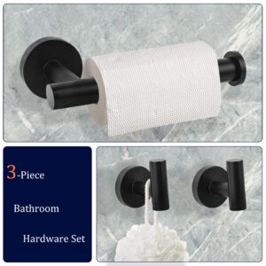 LCEZAN Matte Black Bathroom Hardware Set, Premium Stainless Steel 3-Piece Include 5 Inch Toilet Paper Holders and 2 Towel Robe Holder Hook for Bathroom, Kitchen, Washroom Wall Mount