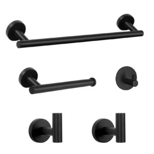 nearmoon 5 pcs bathroom hardware set sus 304 thicken stainless steel-towel bar set include 16" towel rod+toilet paper holder+3 multifunctional hooks bathroom accessories (matte black)