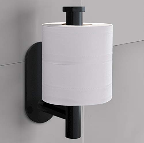 Cerekony Adhesive Toilet Paper Holder - Roll Holder Small Space for Kitchen Bathroom Utility Hooks Stick on Wall Stainless Steel Brushed Black