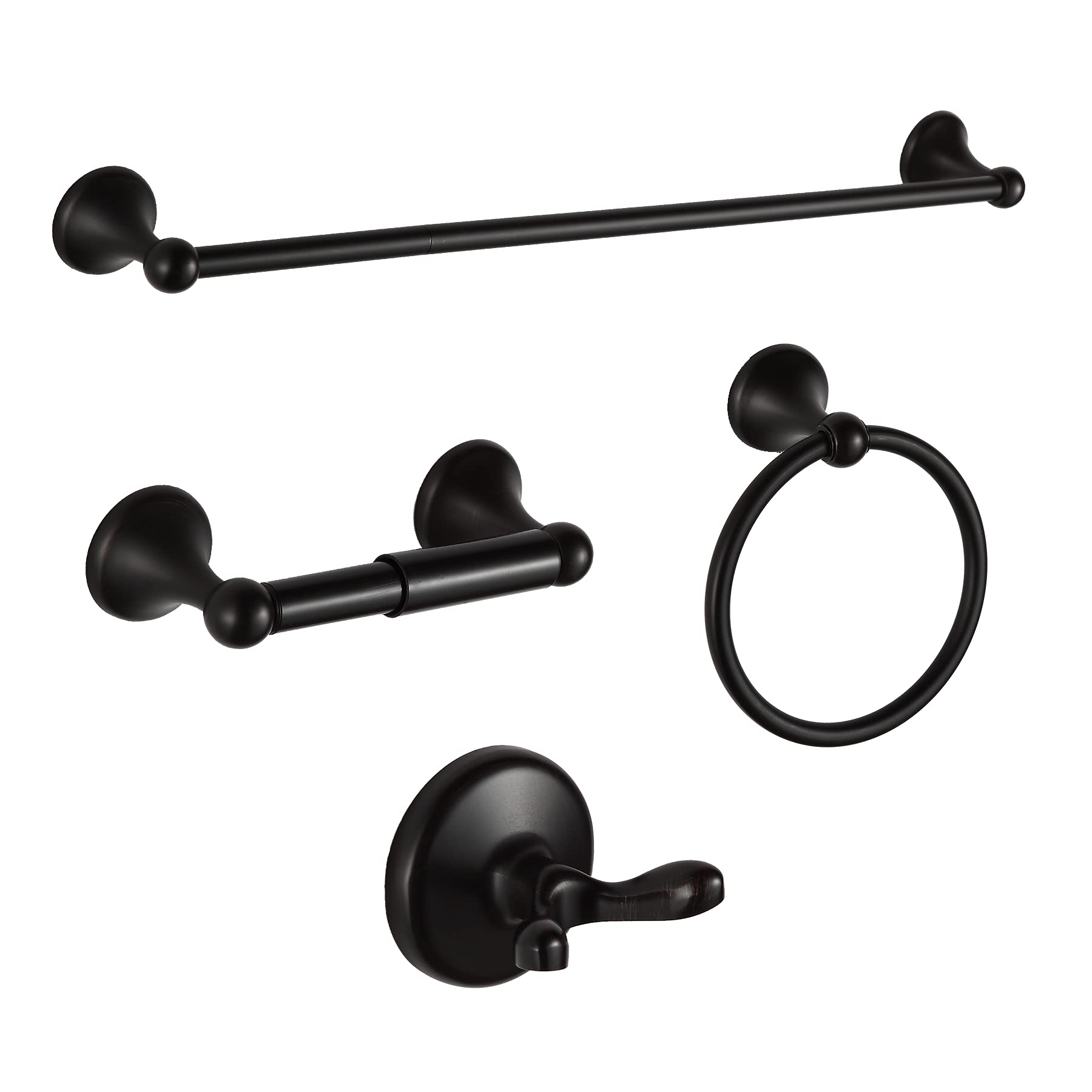 BGL Bathroom Hardware Set, Oil-Rubbed Bronze Adjustable Expandable Towel Bar 4-Piece ORB Bathroom Accessory Set Wall Mounted Robe Hook Toilet Paper Holder Towel Ring Towel Bar