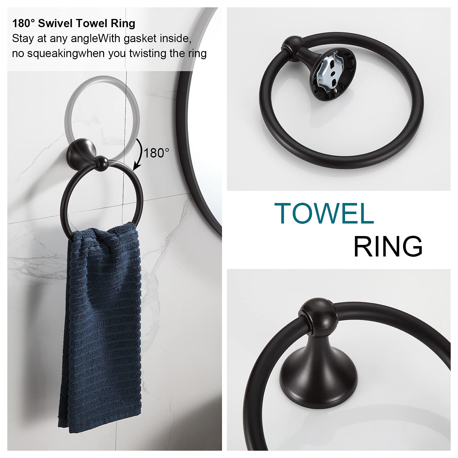 BGL Bathroom Hardware Set, Oil-Rubbed Bronze Adjustable Expandable Towel Bar 4-Piece ORB Bathroom Accessory Set Wall Mounted Robe Hook Toilet Paper Holder Towel Ring Towel Bar