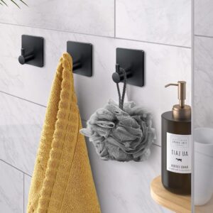 xdgeLoad Adhesive Towel Hooks for Bathroom, Adhesive Heavy Duty Towel Hooks 8 Pack, Towel Holders for Hanging/Bathroom/Kitchen/Robe, Black Stainless Steel Matte Towel Wall Hooks without Punching