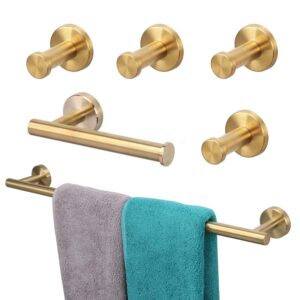 vanloory 6 pieces bathroom hardware set 304 stainless steel-towel rack set include hand towel bar+toilet paper holder+4 robe towel hooks bathroom accessory towel bar set (gold, 24in)