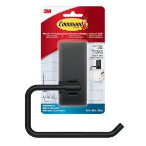 Command Toilet Paper Holder Matte Black with Water Resistant Command Strips, Rust Resistant Bathroom Organizer