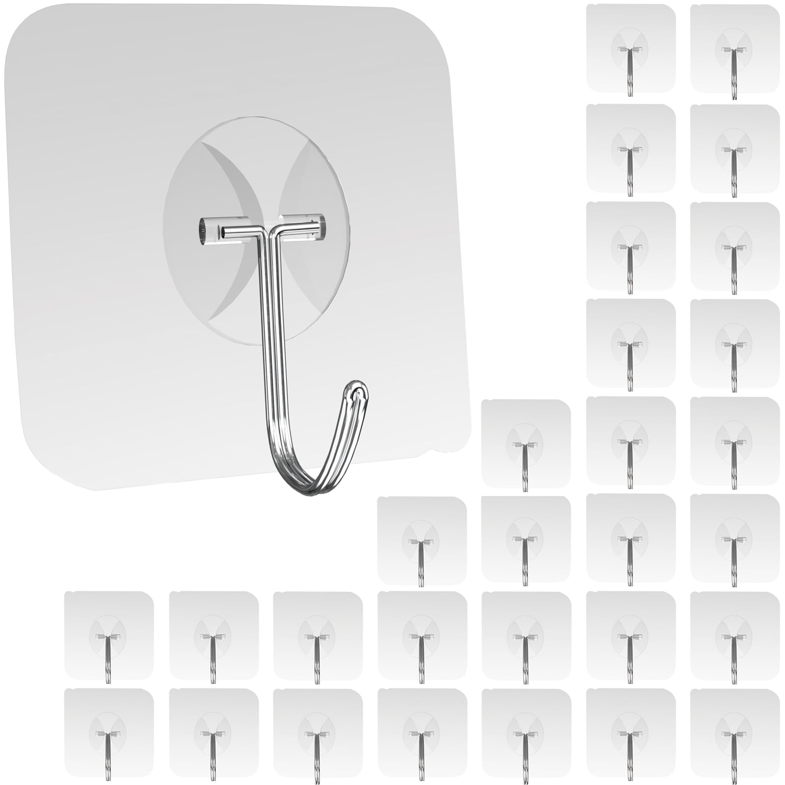 Latoxcaa Heavy Duty Adhesive Wall Hooks - Strong & Transparent, Hold up to 22lb, Waterproof & Reusable, Ideal for Kitchen, Bathroom, and Office (30 Pack)