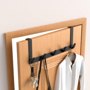 CHAUNCEY HOME Over The Door Hooks Hanger with Extended Arms - Bathroom Accessories and Towel Rack Organizer Holder for Coat Robe Hat - 1 Pack, Black