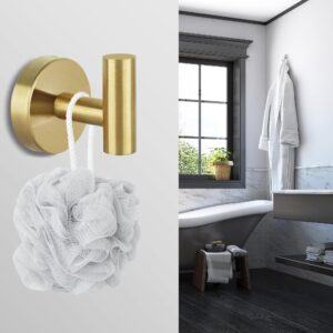 Towel Hooks Bathroom Coat Hook Robe Hook Stainless Steel Heavy Duty Door Hanger Towel Robe Clothes Cabinet Closet Sponges Wall Hook for Bathroom Bedroom Kitchen Hotel Pool 4 Packs (Gold)