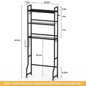 YBING Over The Toilet Rack 3 Tier Bathroom Shelf Over Toilet Storage Organizer Freestanding above Toilet Storage Rack with Metal Frame and Hook Bathroom Stand and Space Saver Shelf,Black