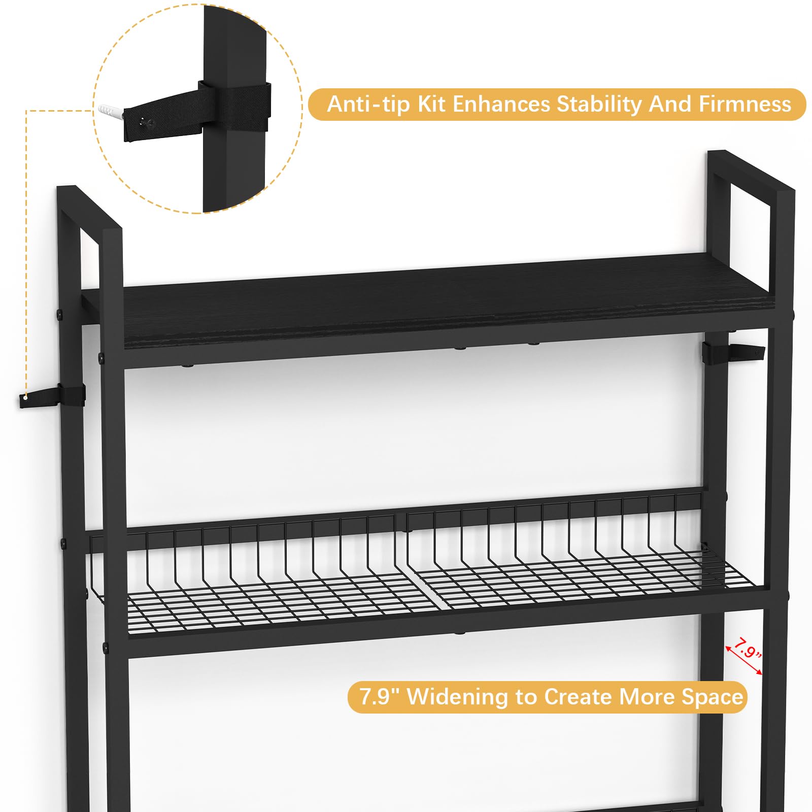 YBING Over The Toilet Rack 3 Tier Bathroom Shelf Over Toilet Storage Organizer Freestanding above Toilet Storage Rack with Metal Frame and Hook Bathroom Stand and Space Saver Shelf,Black