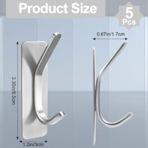 Tivcck Adhesive Towel Hook,5 Pack Adhesive Wall Hooks,Stick on Wall Hooks for Hanging Robe Coat,Metal Adhesive Hooks Heavy Duty,Stainless Steel Bath Towel Hooks for Bathrooms Kitchen,Silver