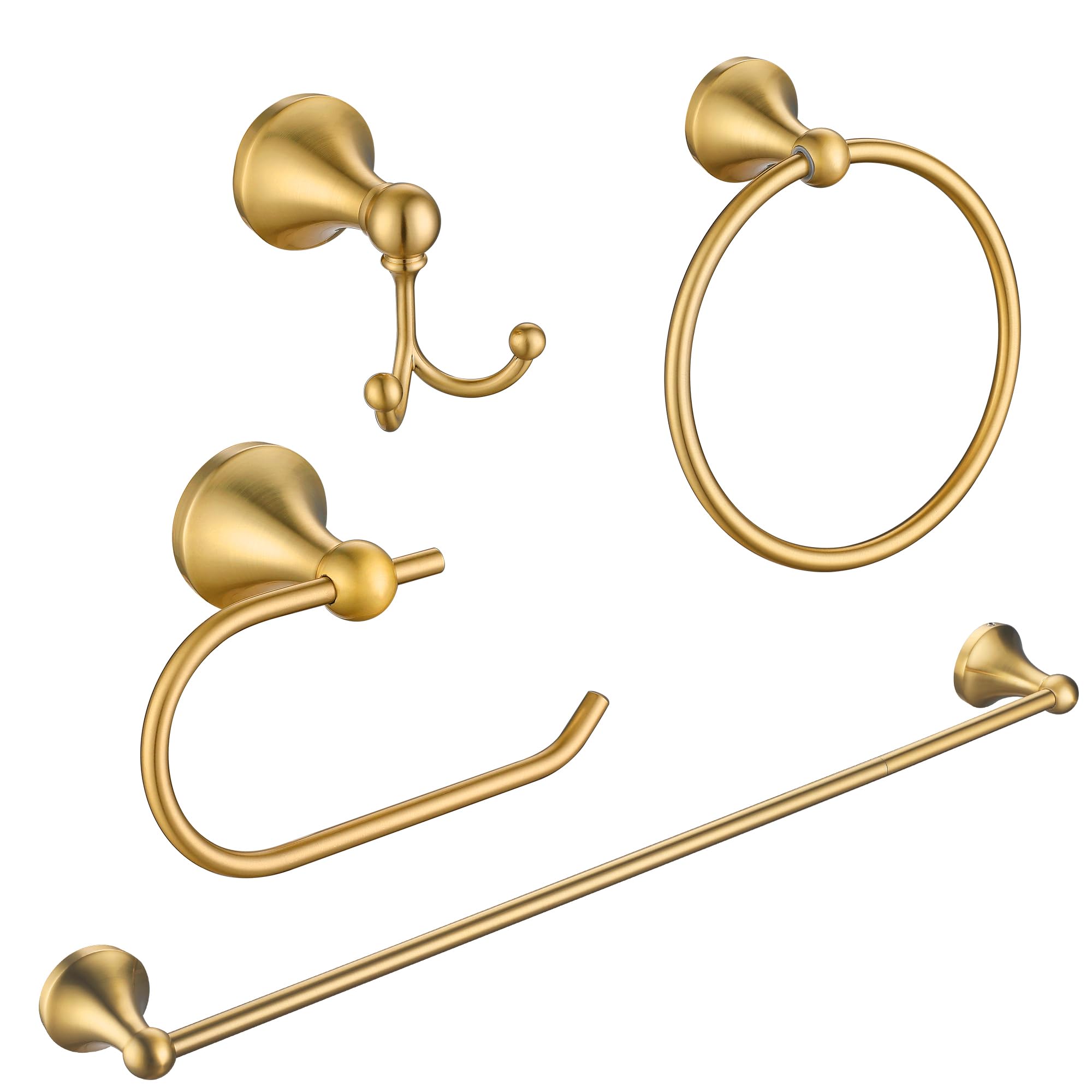 FROPO 4 Pcs Gold Bathroom Hardware Set - Brushed Brass Gold Bathroom Accessories Kit, Stainless Steel Wall Mounted 23.6 Inch Towel Bar | Towel Hook | Toilet Paper Holder | Hand Towel Holder