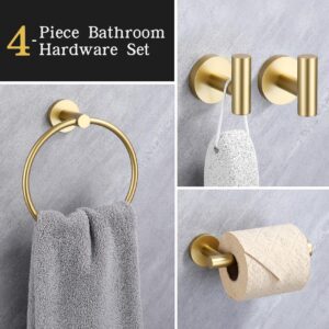 Lairuier Bathroom Hardware Set, 4-piece Towel Bar Set Include Toilet Paper Holder,Towel Ring and 2 towel hooks Stainless Steel Wall Mounted Bathroom Hardware Accessories Set (Brushed Gold)