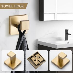 TURS 5-Pieces Bathroom Hardware Set Brushed Gold Towel Bar Set Include Single Towel Bar 2 Towel Rings Toilet Paper Holder and Towel Hook, Stainless Steel Towel Holder Set Wall Mount