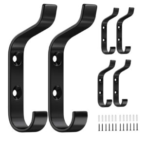 MXARLTR Metal Wall Hooks 6 Pack Bathroom Towel Coat Hooks for Hanging Heavy Duty Wall Mounted Robe Hooks Wall Hooks for Bathroom Bedroom Wall Kitchen Garage Entryway Home Hotel (Black)