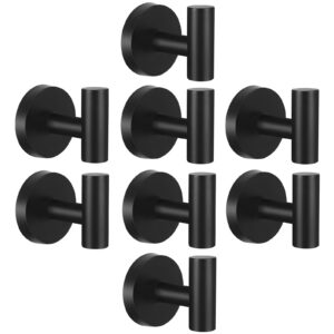 IBosins 8 Pack Towel Hooks Hand Towel Holder for Bathroom Wall Livingroom Bedroom Kitchen Closet Heavy Duty Stainless Steel Hook Hanger for Robe, Bath Towel, Coat (Round Matte Black)