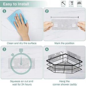 Gaclibl Corner Shower Caddy Replacement Adhesive Strips, 4Pcs Clear Wall Hooks for Hanging Organizer Shelves, Waterproof Plastic Sticky Pads for Bath Tile Inside Bathroom Kitchen, Flat 2 Hooks