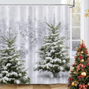 gooesing christmas tree shower curtain winter forest pine tree snowflake snowfall natural scene bathroom shower curtains for bathtub decoration with hooks 60x72 inch