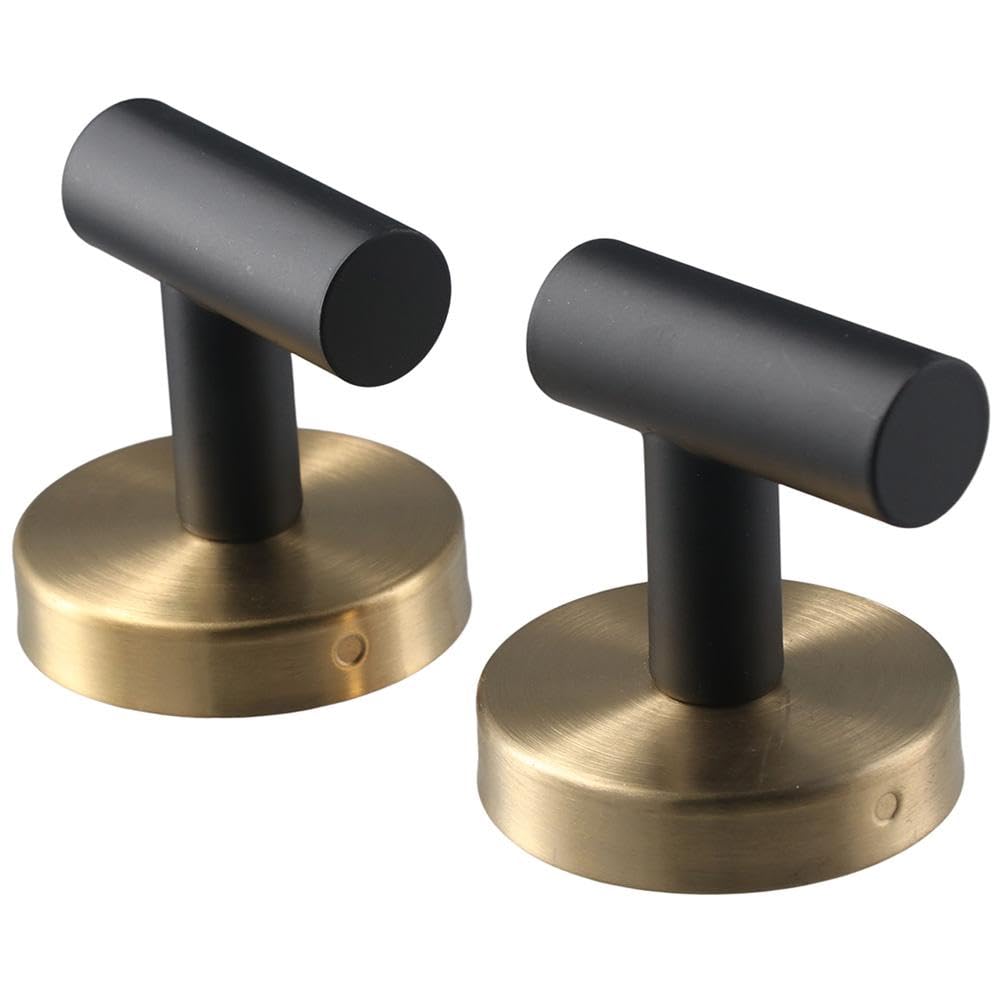 Urjumpea 2 Pack Black & Gold Towel Hook Wall Mounted Heavy Duty Stainless Steel Shower Hooks Round Robe Hanger Coat Hooks Towel Holder for Bathroom