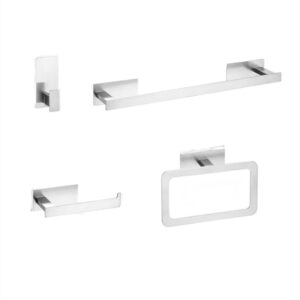 Bathroom Accessories Set Matte Black Wall Shelf Toilet Roll Paper Holder Robe Hook Hanger Towel Rail Bar Rack Ring Bath Hardware,Silver 4pcs Set A