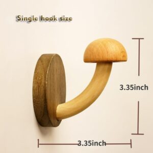 Auntzyj Fun Wooden Mushroom Coat Hook, Non-Perforated Solid Wood Hook, Kitchen Bathroom Cloakroom Door Hook (Red,4 pcs)