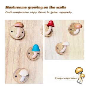 Auntzyj Fun Wooden Mushroom Coat Hook, Non-Perforated Solid Wood Hook, Kitchen Bathroom Cloakroom Door Hook (Red,4 pcs)