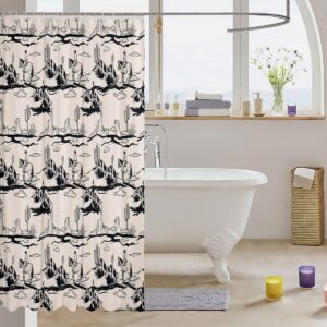 Southwest Cowboy Bath Curtain,Western Style Black Sketch Bathroom Shower Curtain for Kids Boys,Rustic Farmhouse Desert Cactus Waterproof Fabric with Hooks for Stalls, 72Wx72L inch