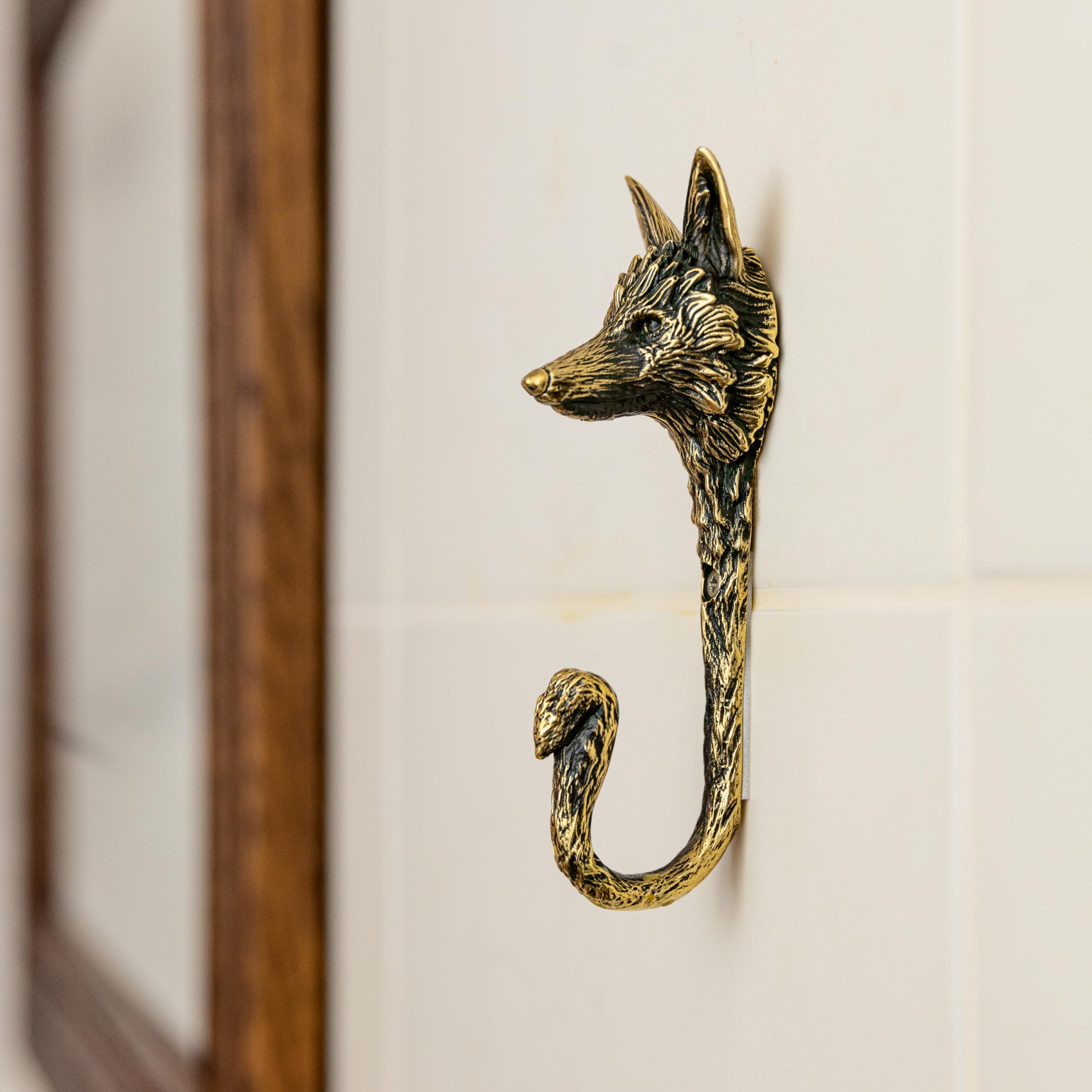 Solid Brass Fox Hook – Large Size, Handcrafted with Exquisite Fox Head Shape and Functional Tail.