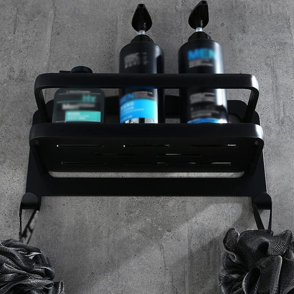 BAHELS Shower Caddy Bathroom Shelf, Aluminum Shower Shampoo Soap Cosmetic Corner Shelves, Bathroom Storage Organizer Rack, Black Matte With Hooks Shelf Bathroom Organizer