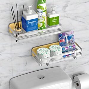 ROYAL CRAFT WOOD Bathroom Shower Caddy Organizer & Bath Product Holder for Wall - Self Adhesive Over The Toilet Storage Shower Shelves for Inside Shower - Shower Storage Suction Rack (2-Pack)